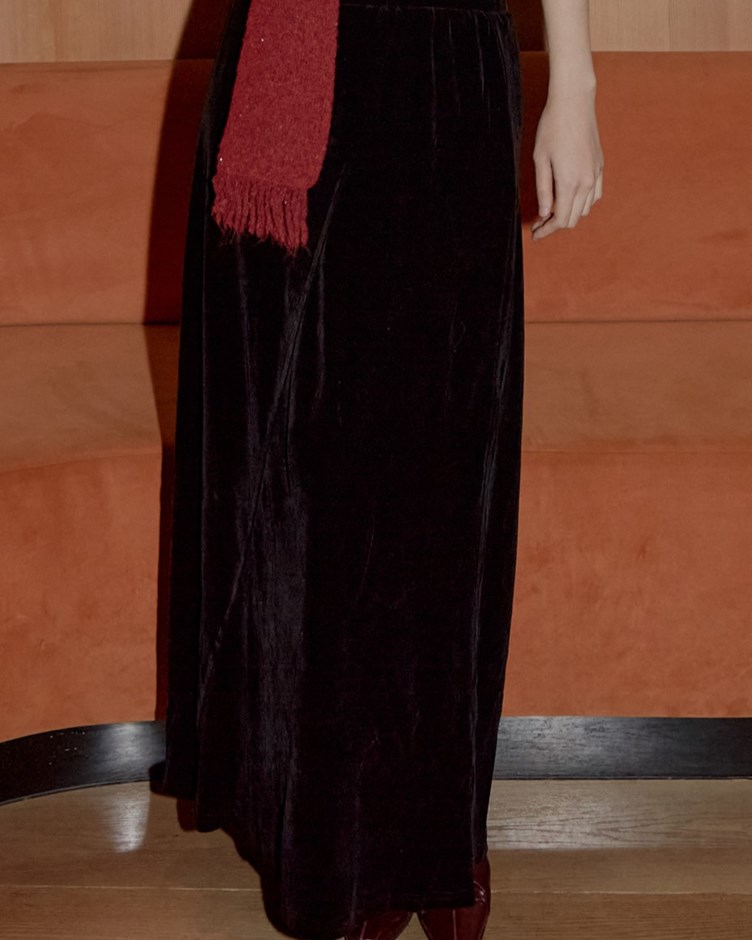 植絨網紗鬆緊長裙