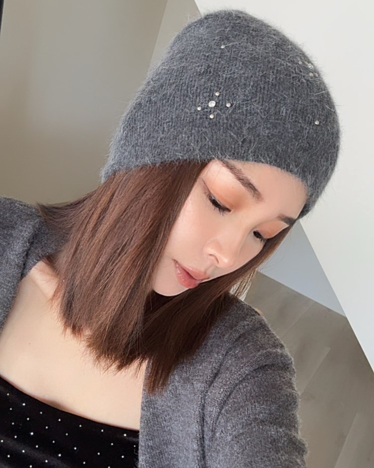 水鑽鉚釘羊毛毛帽