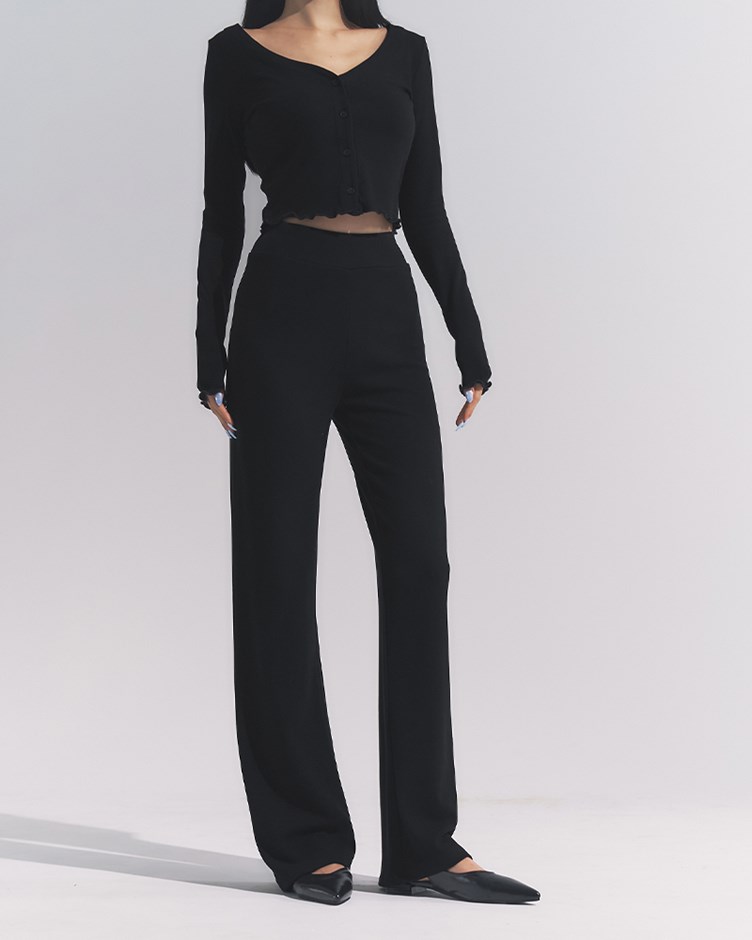 (預購1月初出貨)舒適磨毛寬腰頭長褲