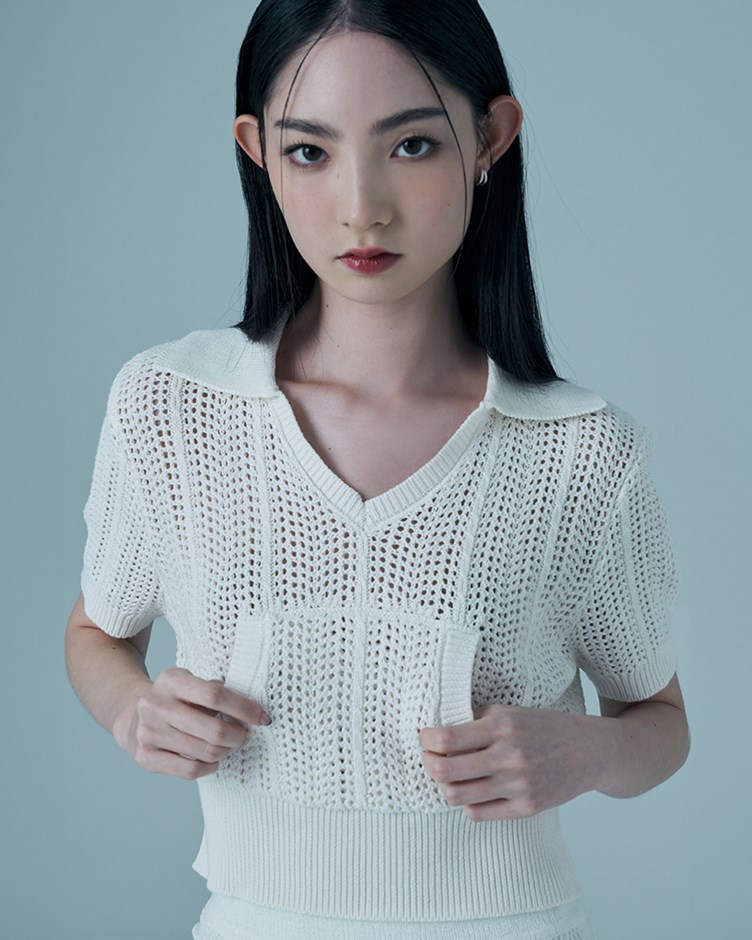 crochet patch pocket polo shirt