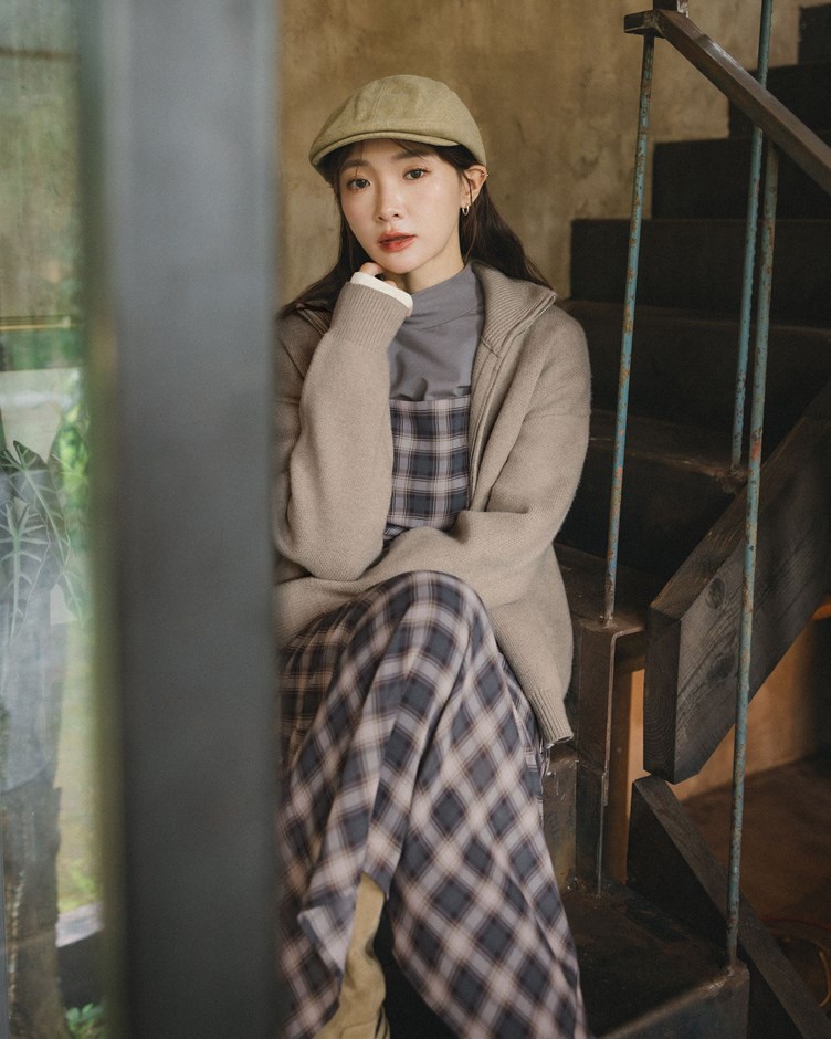 絨感小立領雙拉鍊針織外套