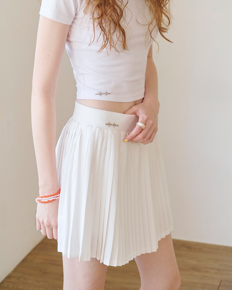 休閒感鬆緊腰結百褶短裙