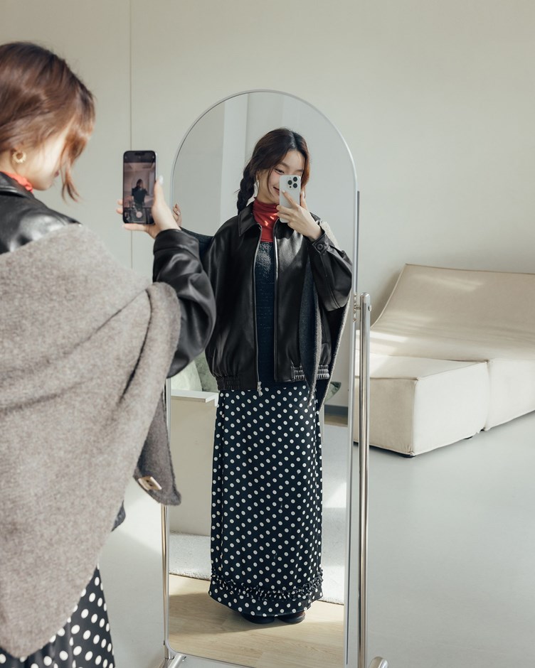 點點緞面光澤中長裙