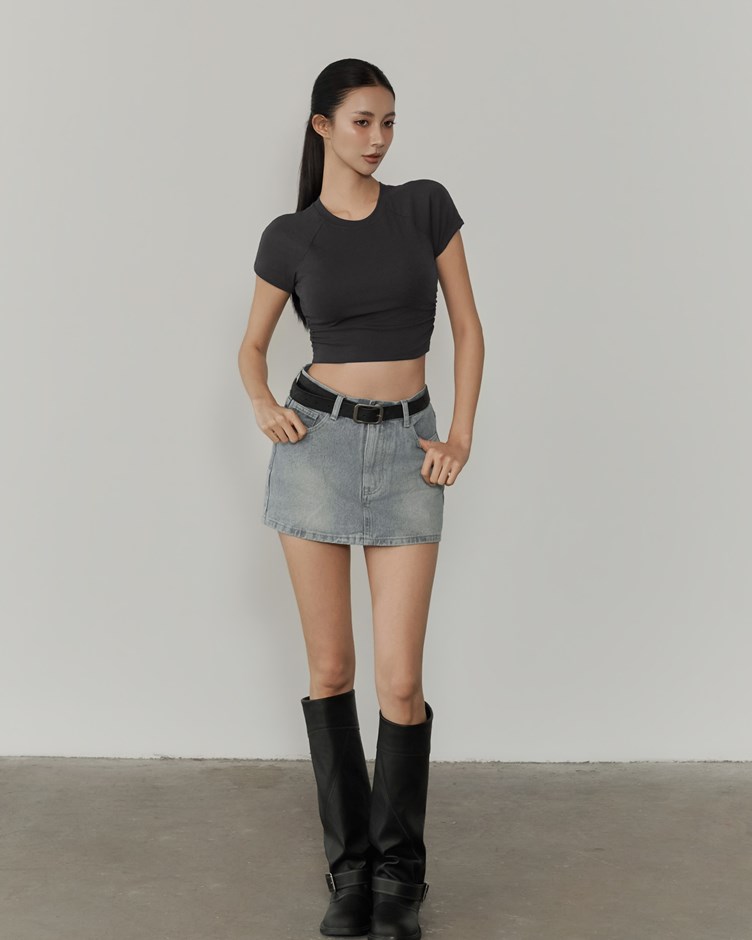 高腰牛仔褲裙