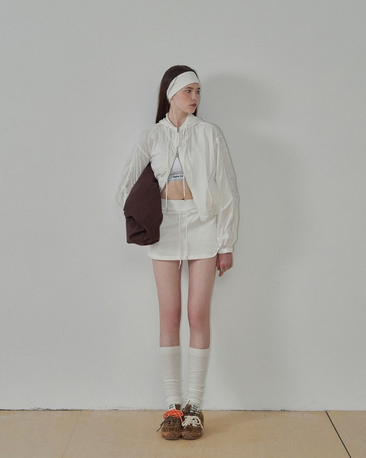 腰結鬆緊抽繩拼接造型短裙