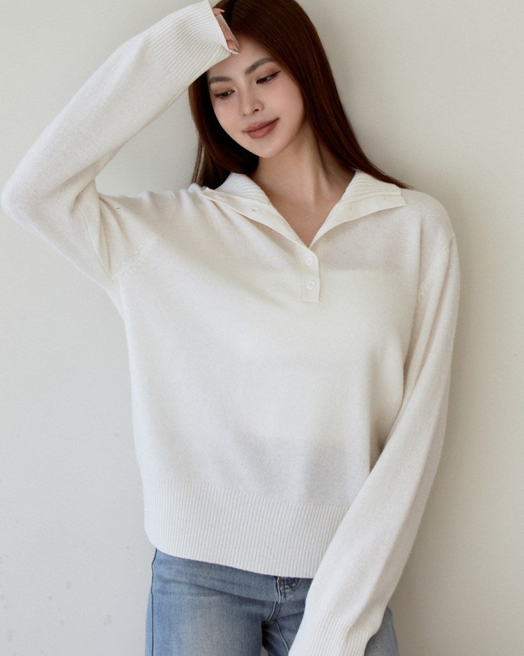 立領開釦羊毛針織上衣