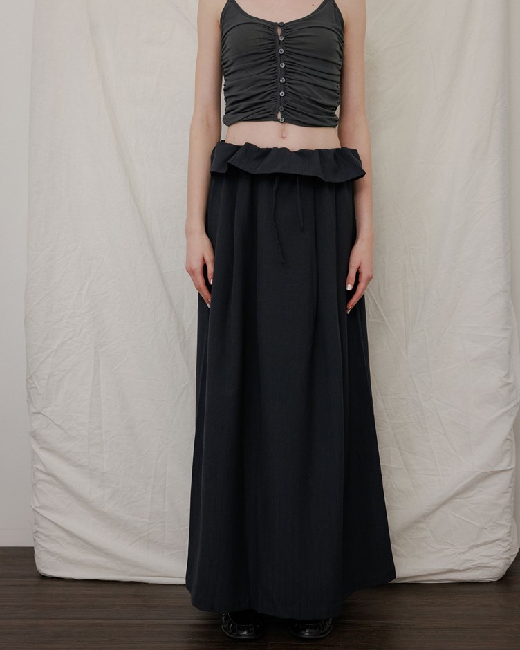 條紋花苞抽繩雙褶長裙