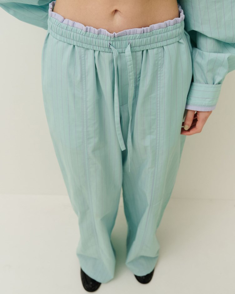 休閒條紋鬆緊長褲