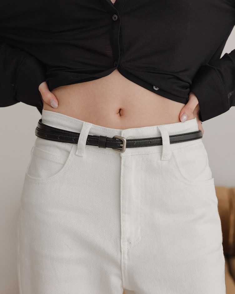 簡約方釦細版真皮皮帶