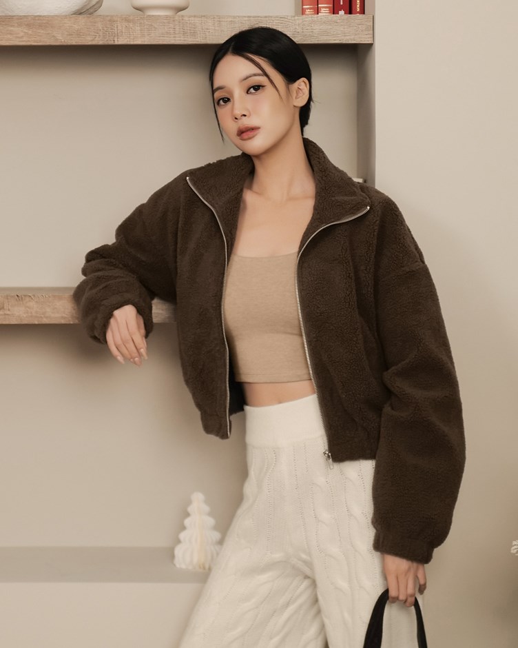羊羔毛短版拉鍊外套
