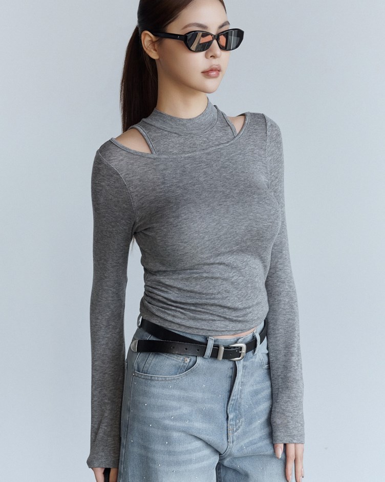 小高領露肩兩件式上衣