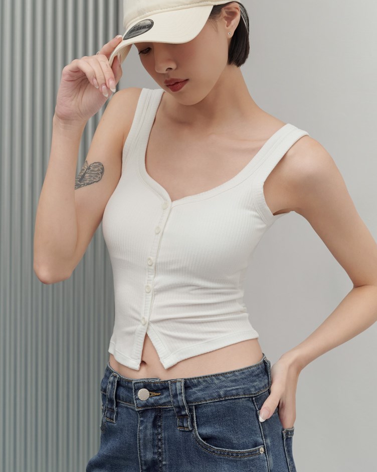 柔彈羅紋排釦BRA TOP背心