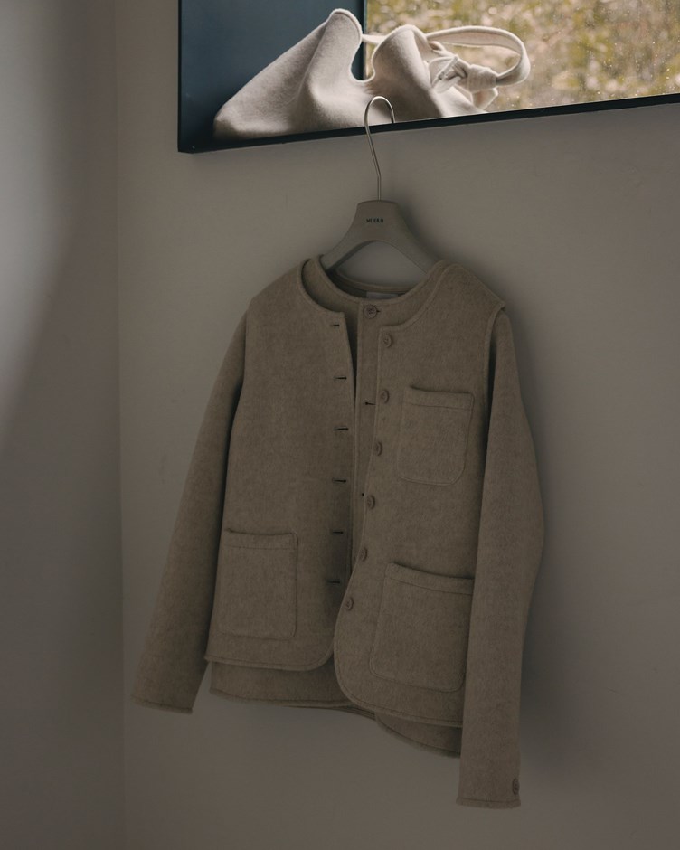 簡約圓領毛呢外套