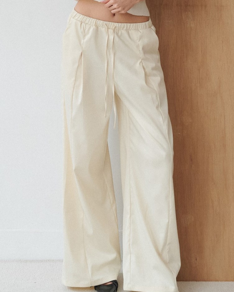 緞光抗皺打摺抽繩長褲