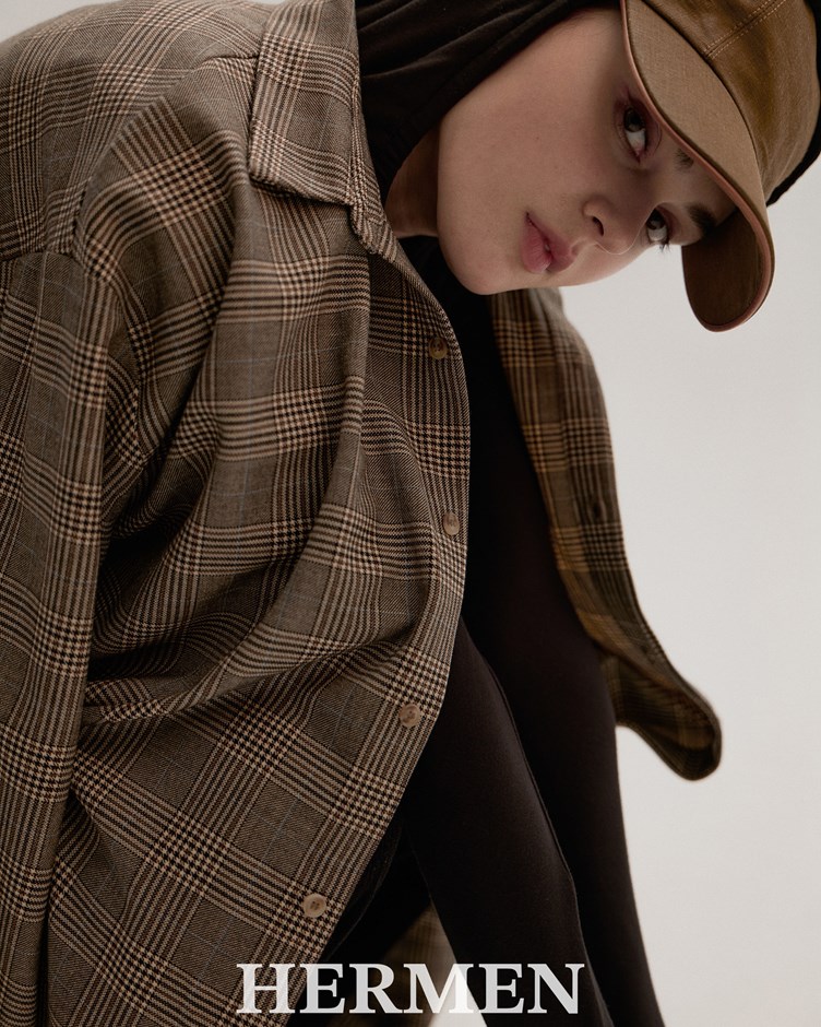 兩穿式中性復古灰棕格紋空氣感襯衫