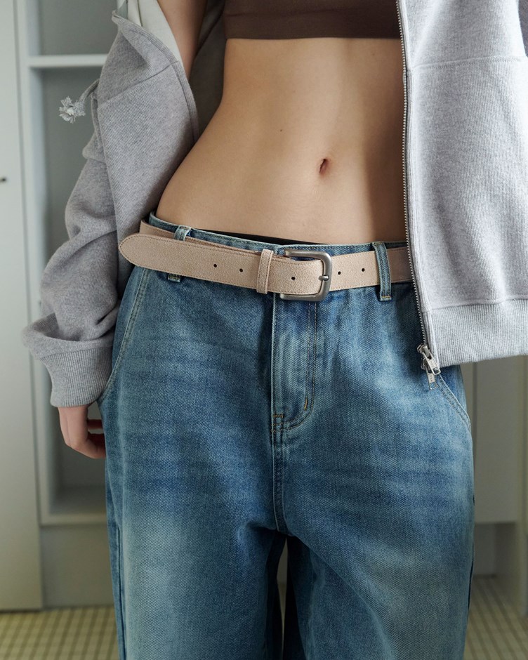 亮銀釦麂皮皮帶