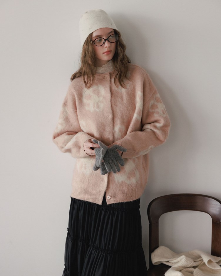 磨毛感花花針織外套