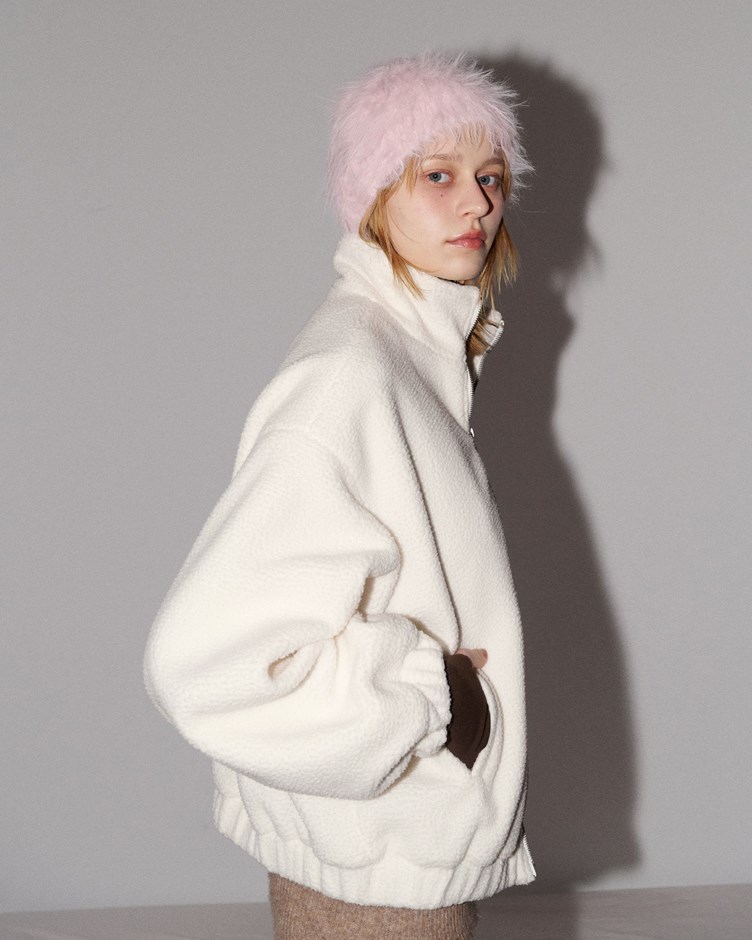 毛絨立領澎袖雙拉鍊外套