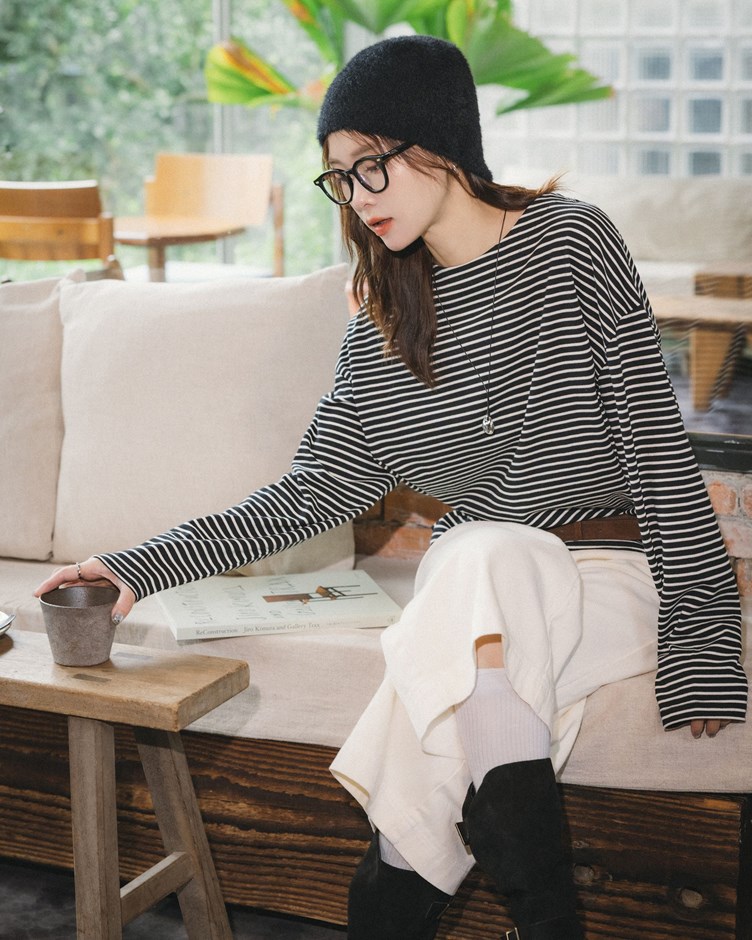 慵懶簡約條紋長袖上衣