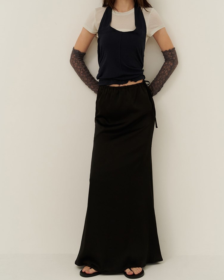 側抽繩霧光澤鬆緊魚尾裙