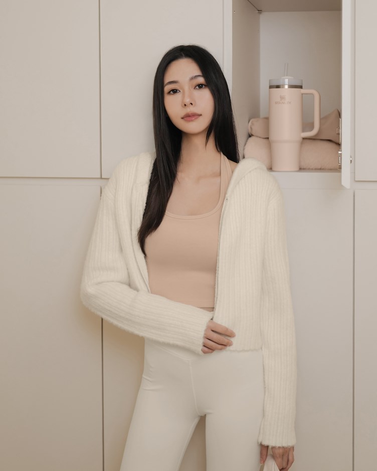 坑條針織連帽外套