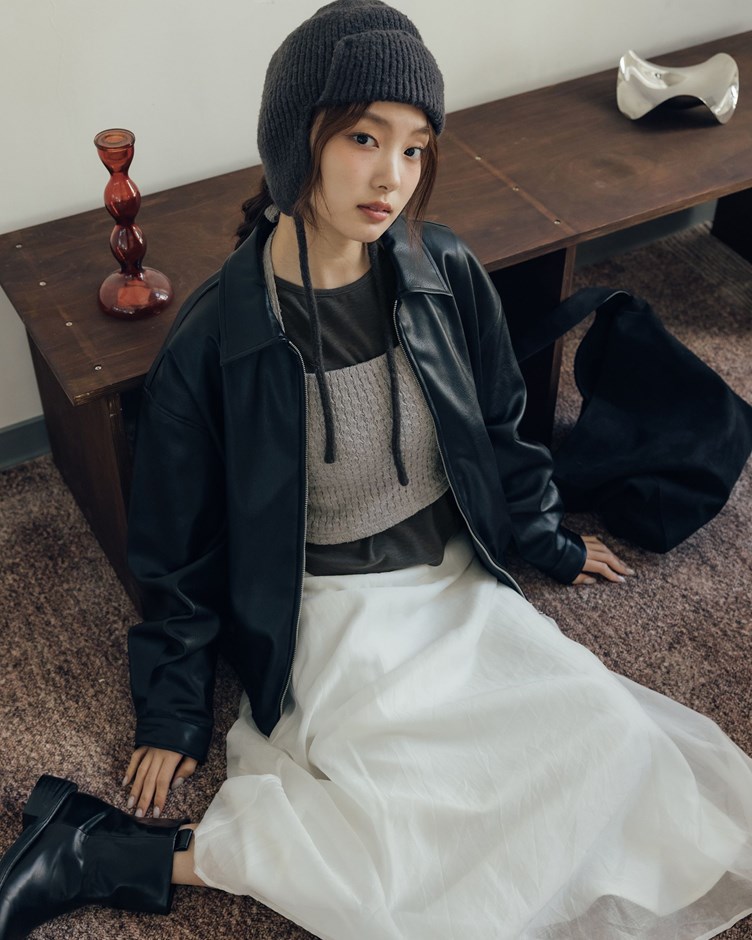 紋理皮革雙拉鍊夾克外套