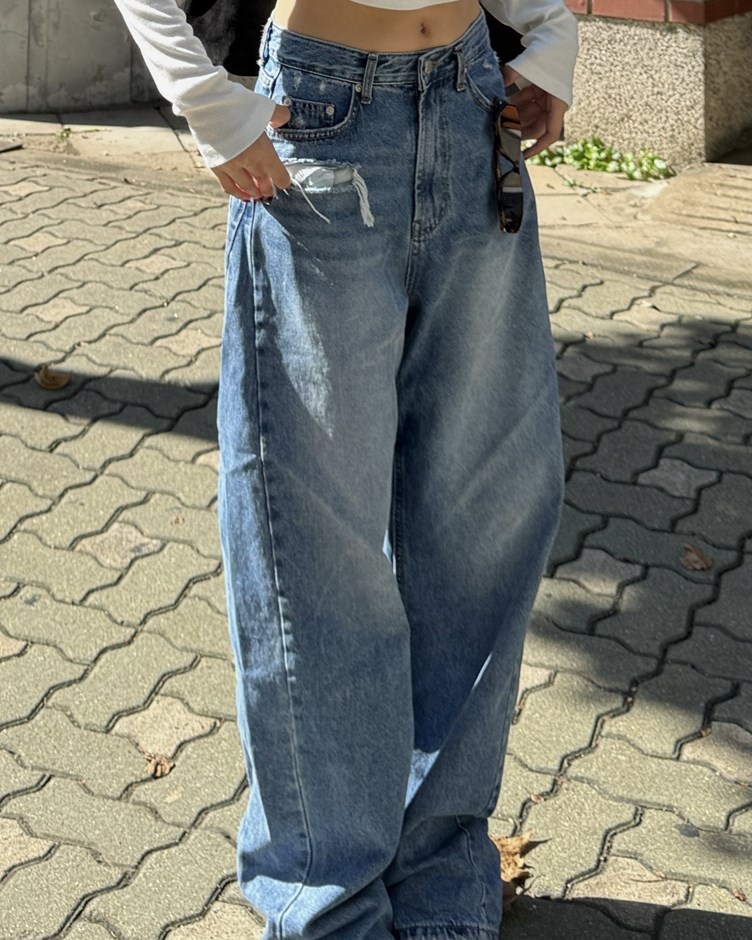 12 復古刷色繭型牛仔褲(162cm以上適穿)