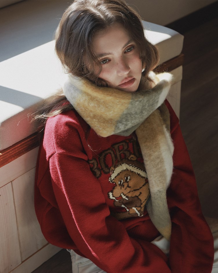 質感刷毛格紋流蘇圍巾