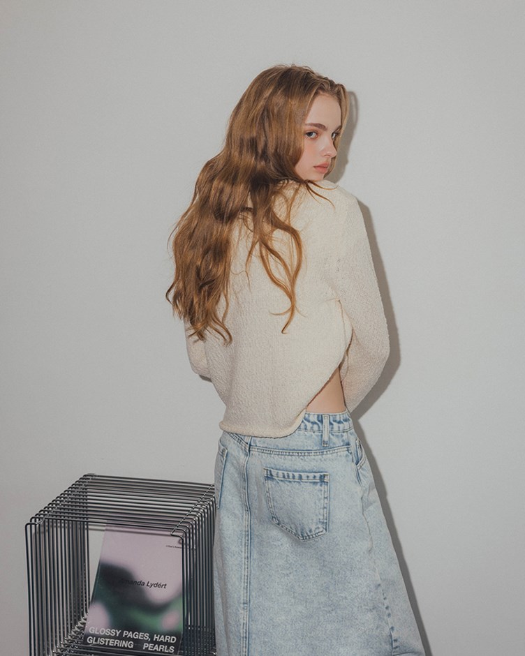 特殊針織紋路捲邊上衣