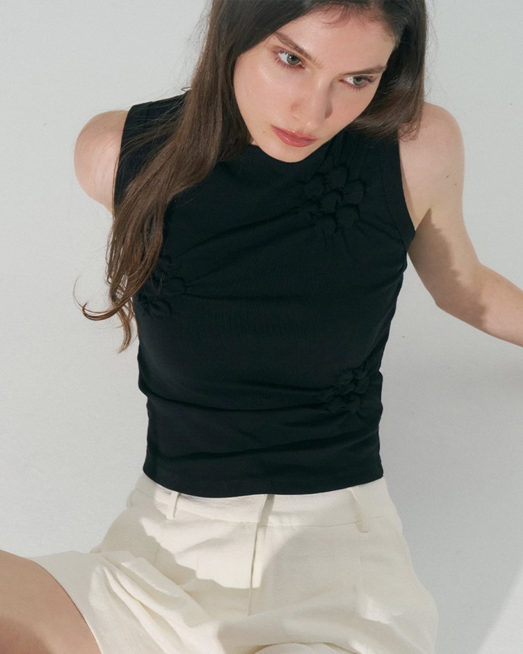 抓皺花朵棉質背心