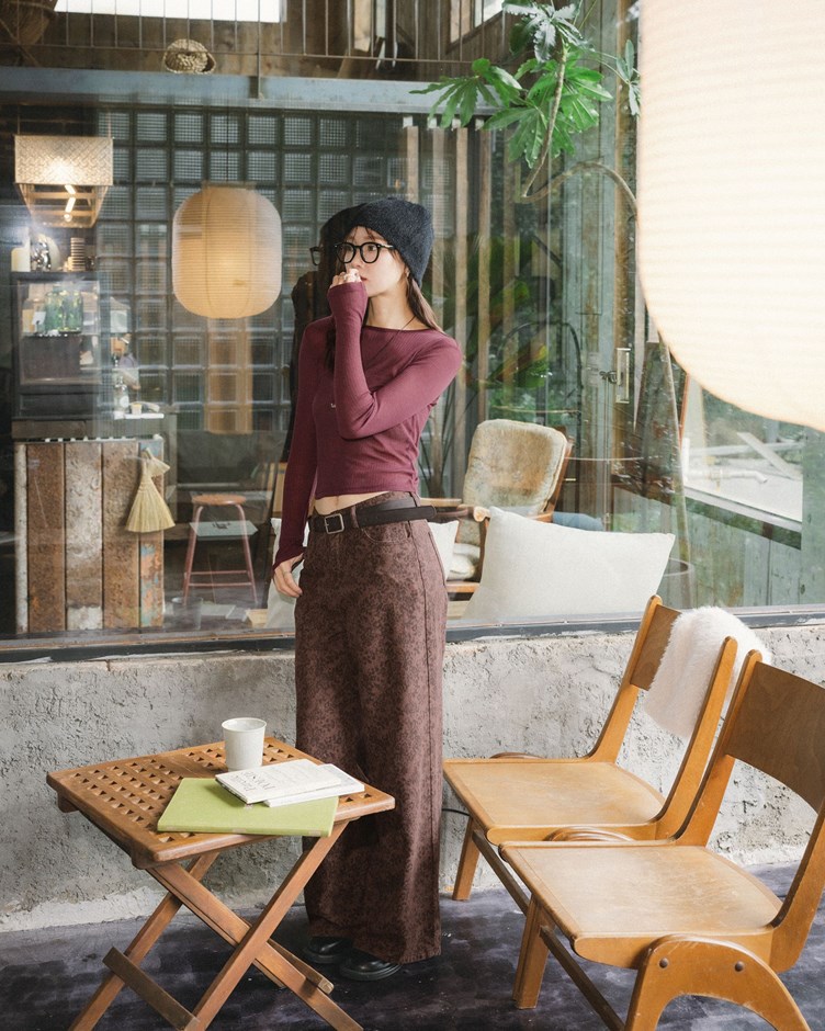 修身豹紋直筒長褲