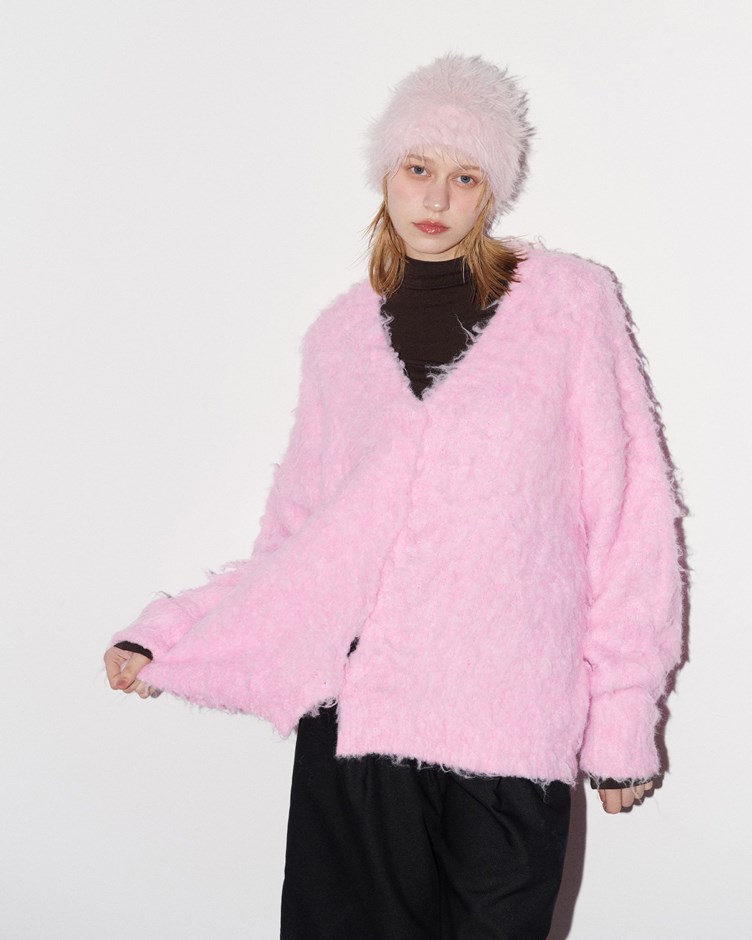 捲捲磨毛感V領排釦針織外套