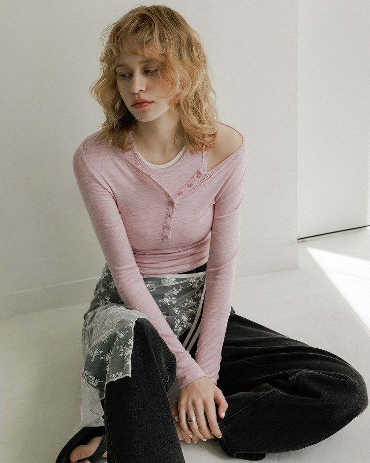 柔彈天絲排釦兩件式上衣 (上衣+背心)