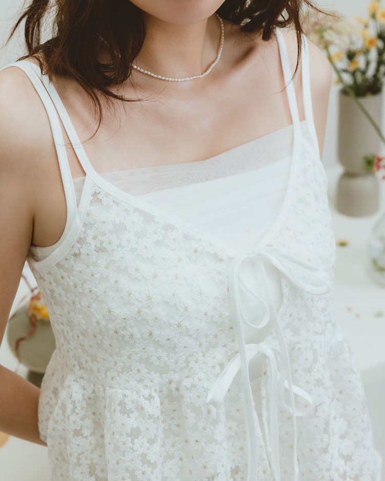 紗感拼接雙層細肩背心