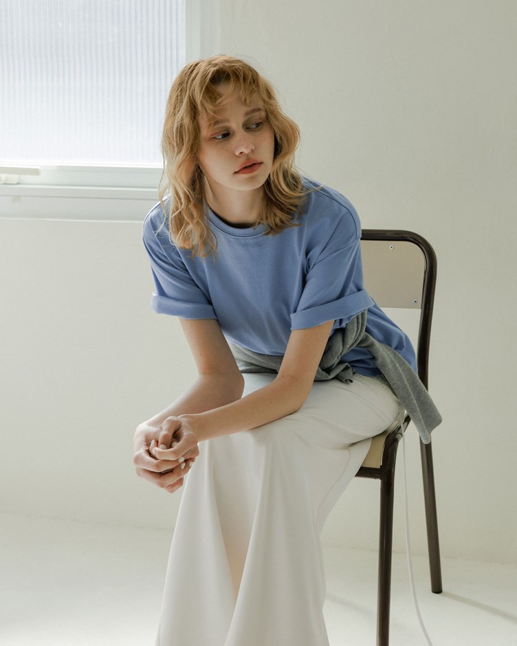 舒適圓領寬鬆水洗棉短袖TEE