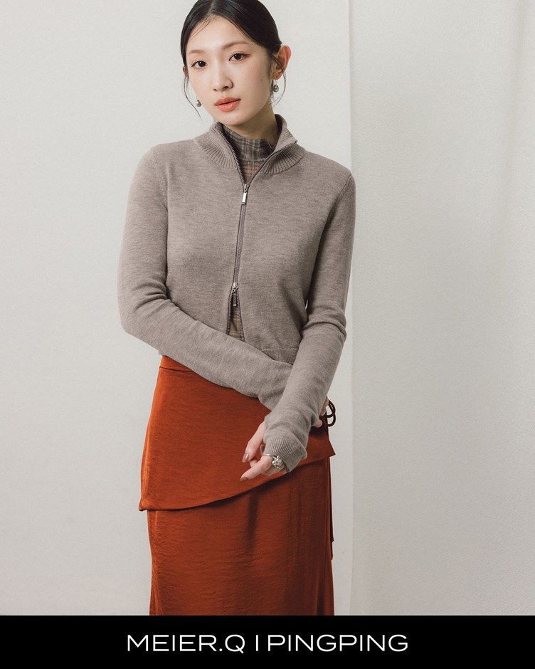 pingping-雙拉鍊立領針織外套