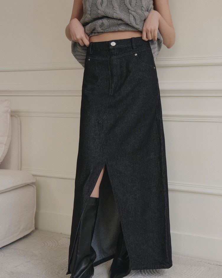 mi時髦開岔牛仔長裙