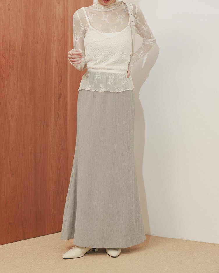 霧面坑條魚尾長裙