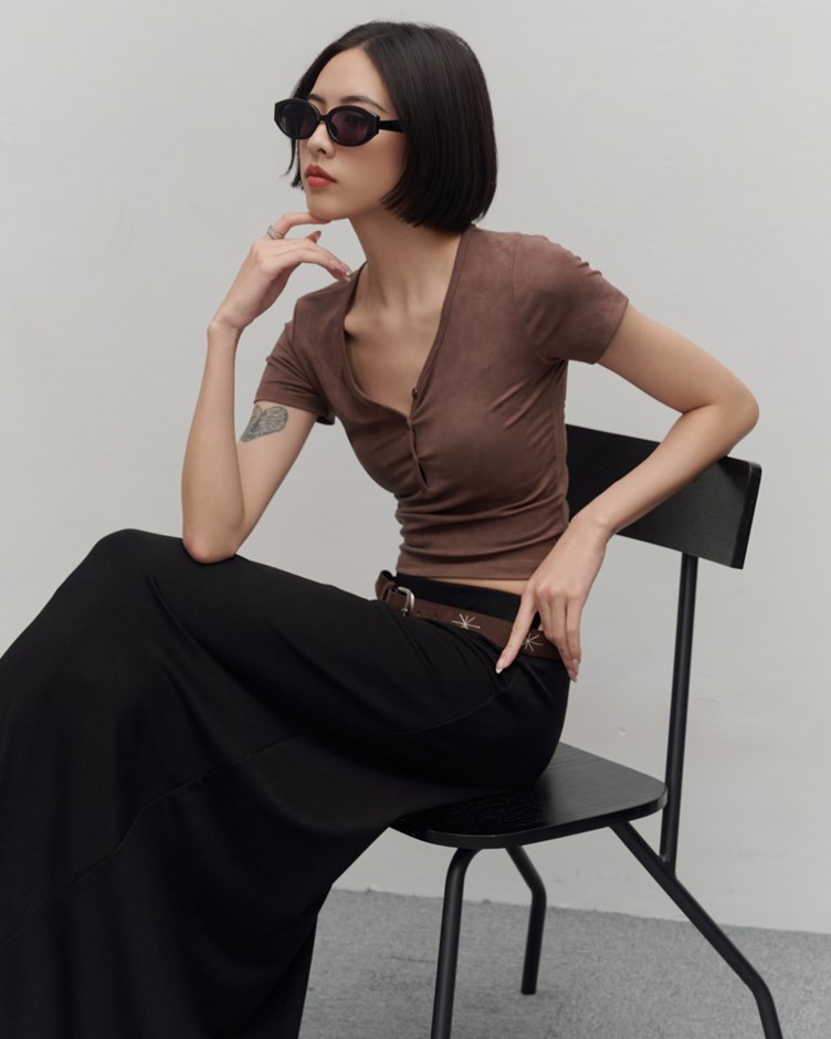 洗舊感羅紋短袖上衣