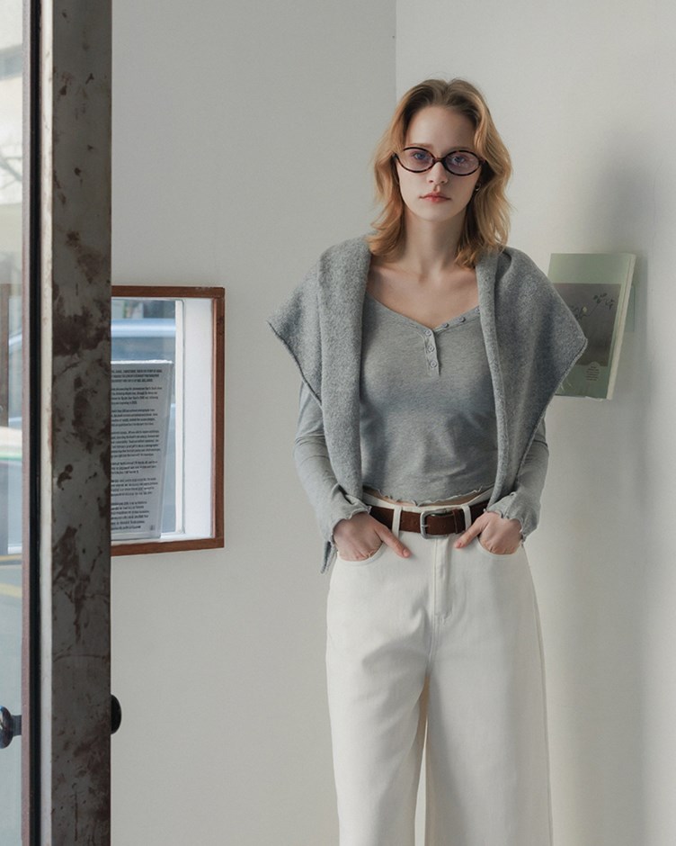 開釦V領捲邊上衣(22)