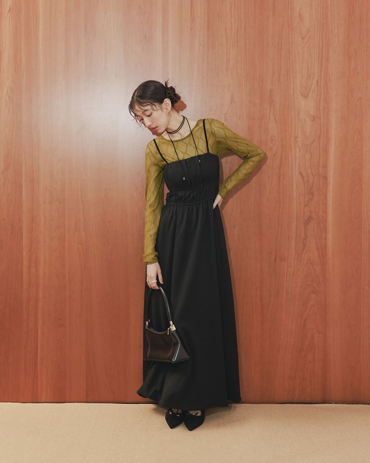 紋理感抽縐平口洋裝