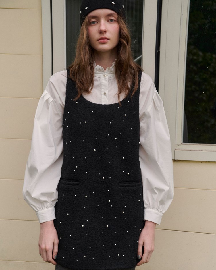 小香風珍珠毛呢短洋裝