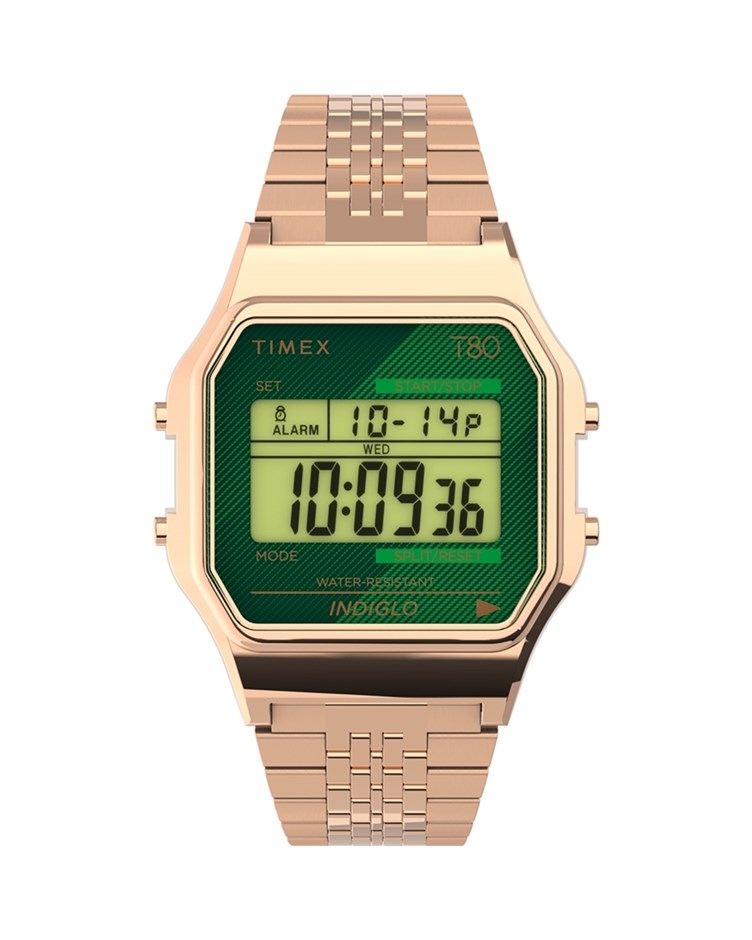 T80電子錶 玫瑰金x綠_34mm