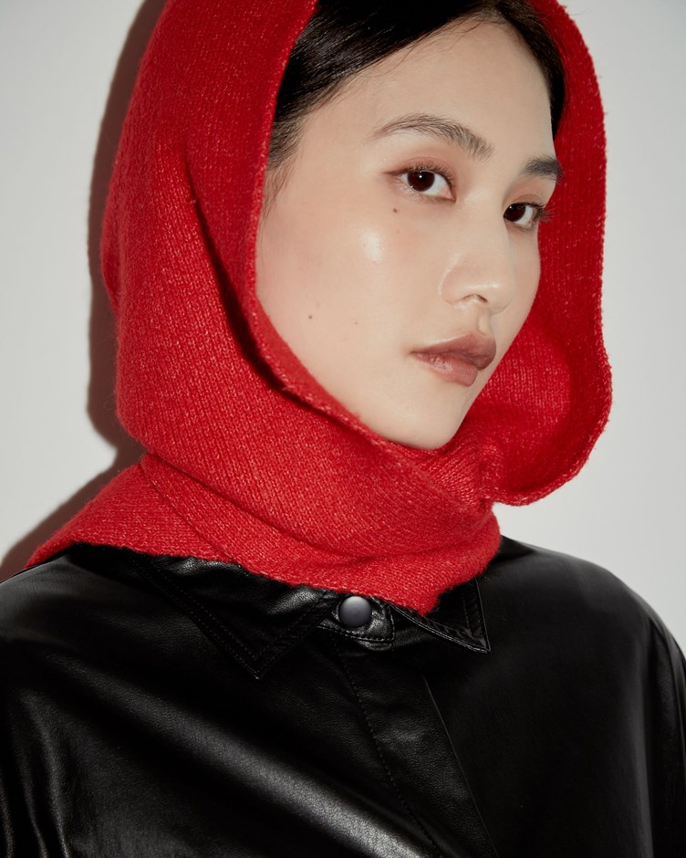 磨毛感針織連帽圍巾