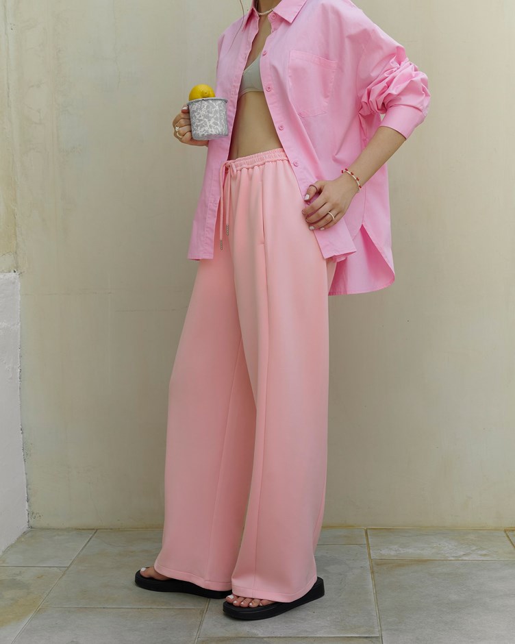 涼感休閒挺版抽繩寬褲