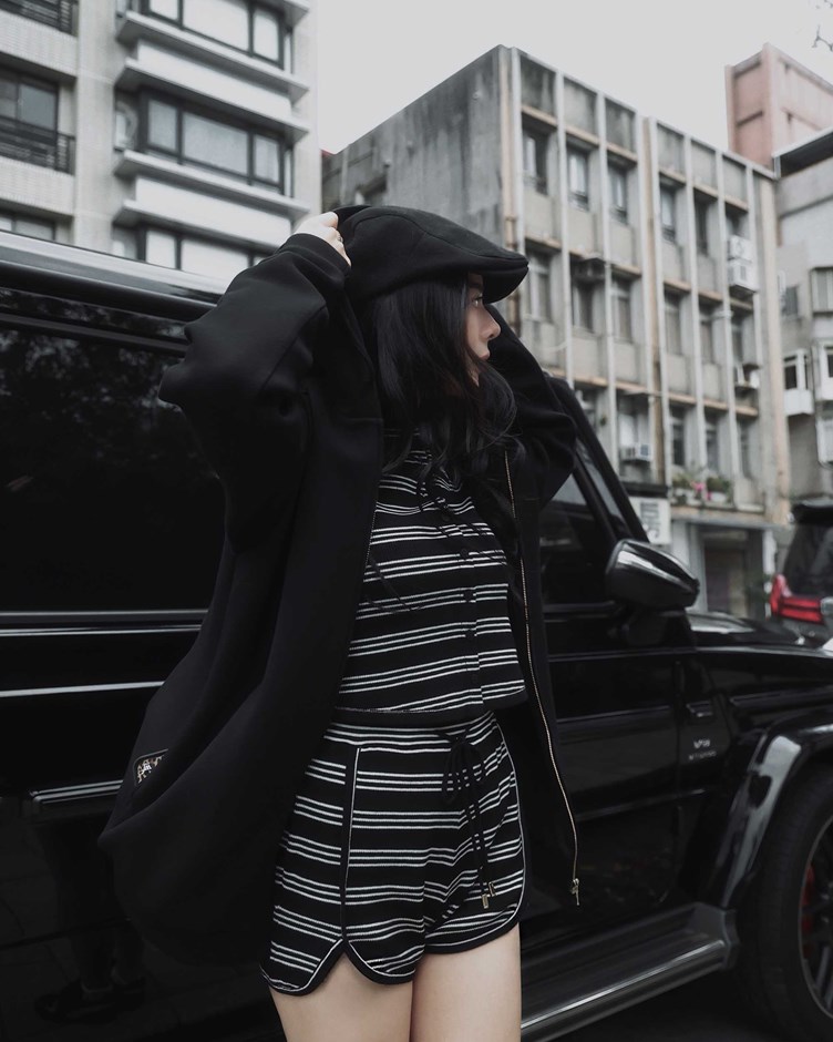 人造絲｜法式黑白條紋套裝