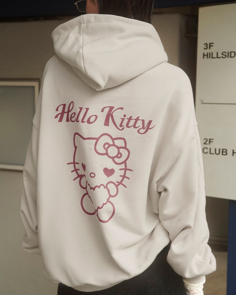 HELLO KITTY框線愛心造型連帽大學TEE