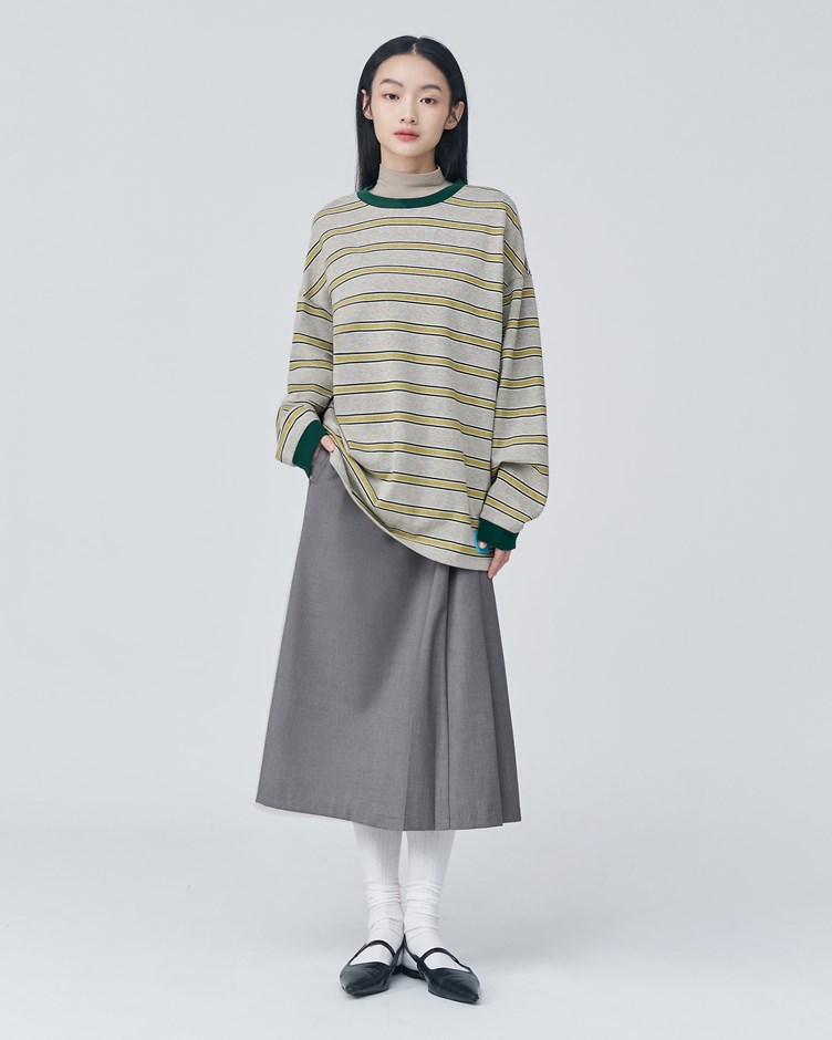 不對稱單邊百褶長裙