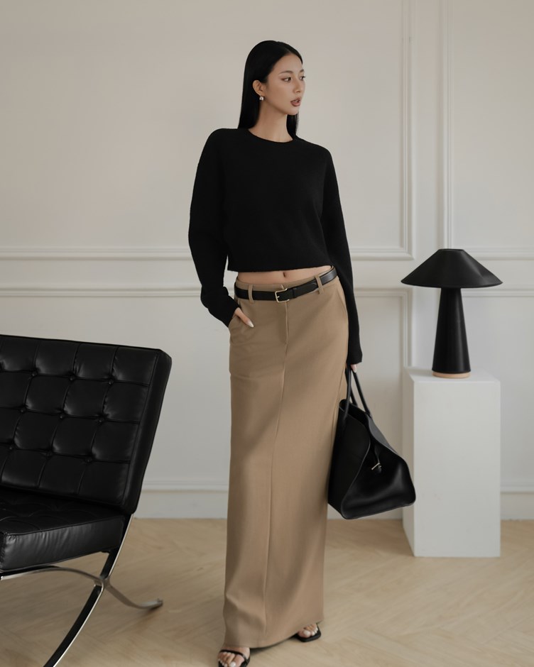 後開岔斜紋西裝長裙