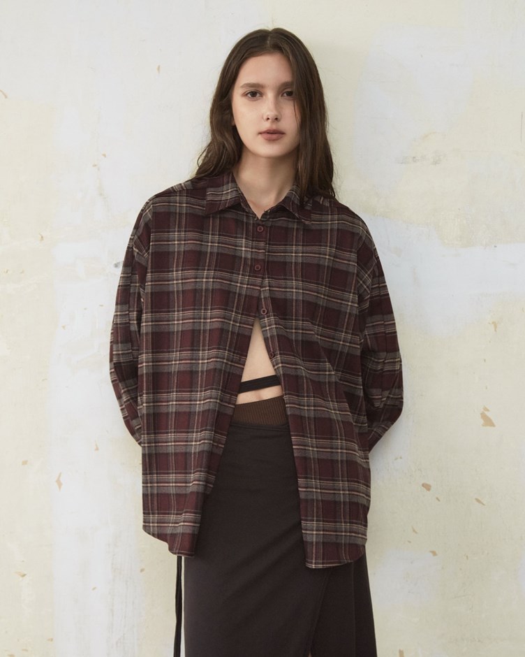 寬鬆抗皺格紋襯衫